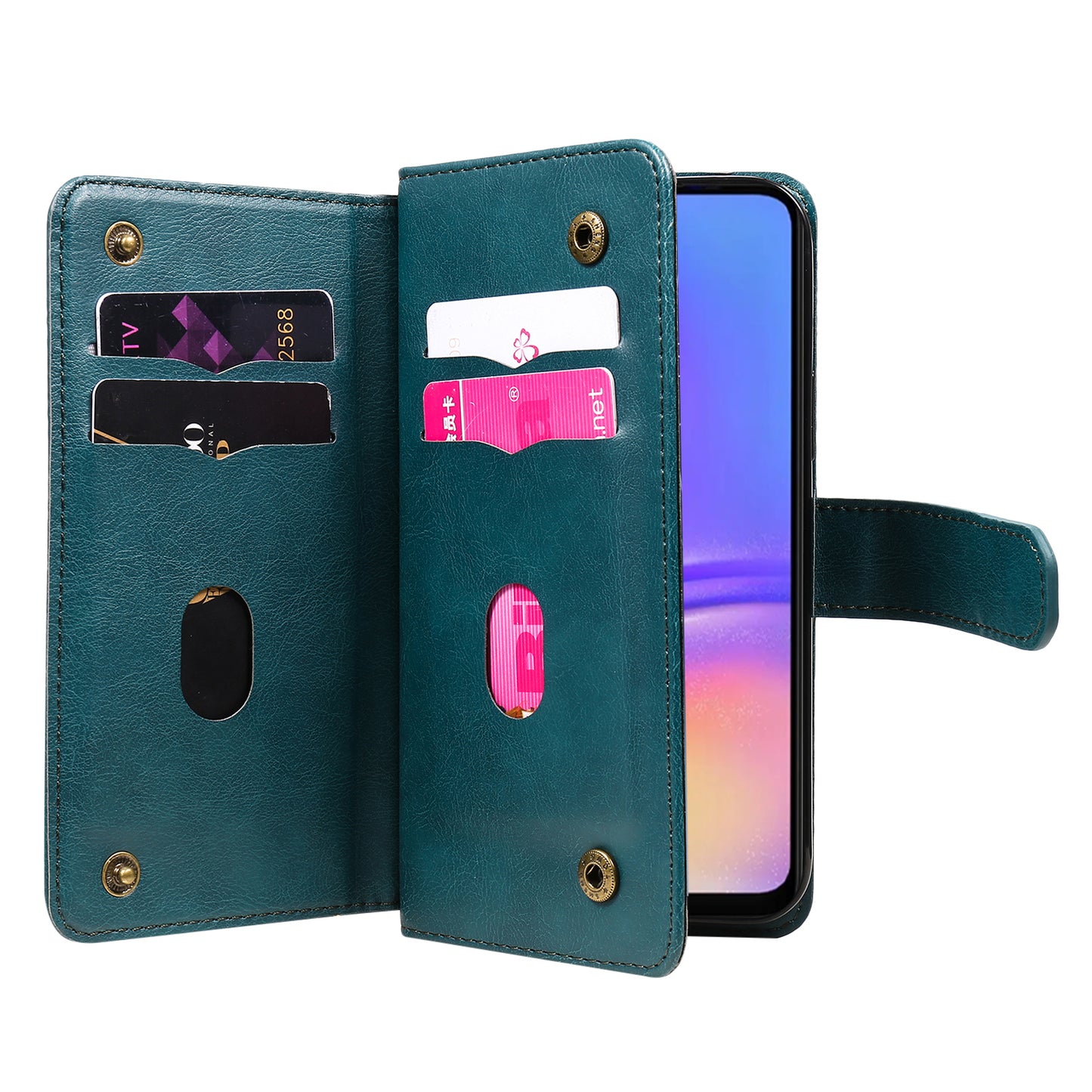 KT Multi-Functional Series-1 For Samsung Galaxy A06 Case 10 Card Holder Leather Phone Cover Stand - Green