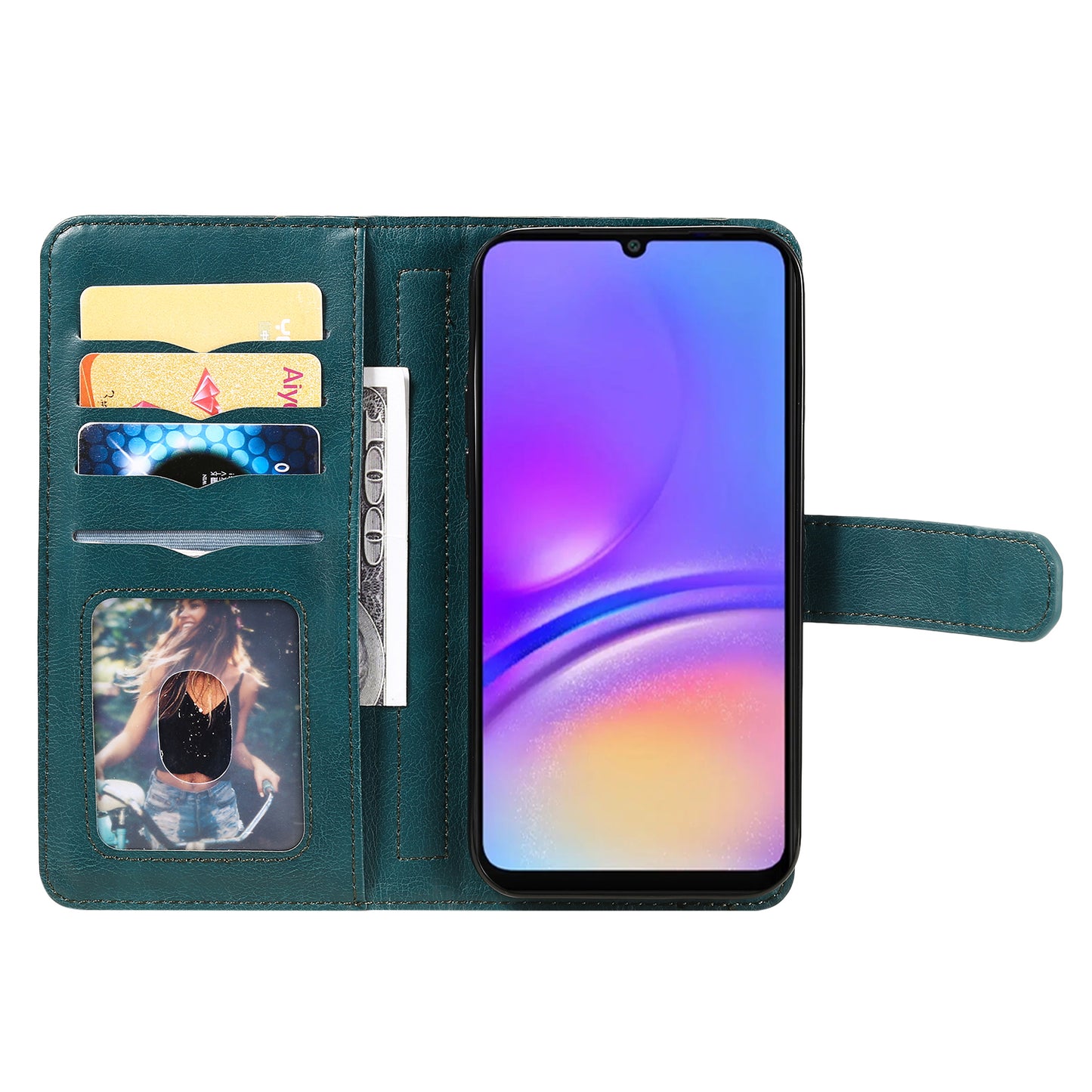 KT Multi-Functional Series-1 For Samsung Galaxy A06 Case 10 Card Holder Leather Phone Cover Stand - Green
