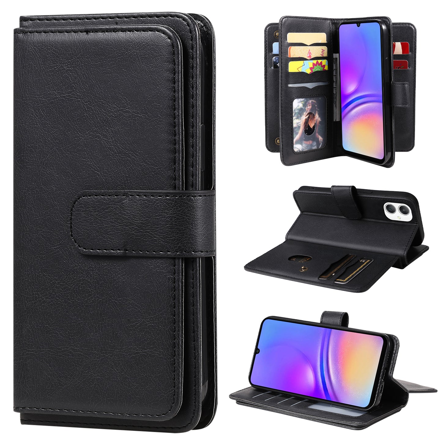 KT Multi-Functional Series-1 For Samsung Galaxy A06 Case 10 Card Holder Leather Phone Cover Stand - Black