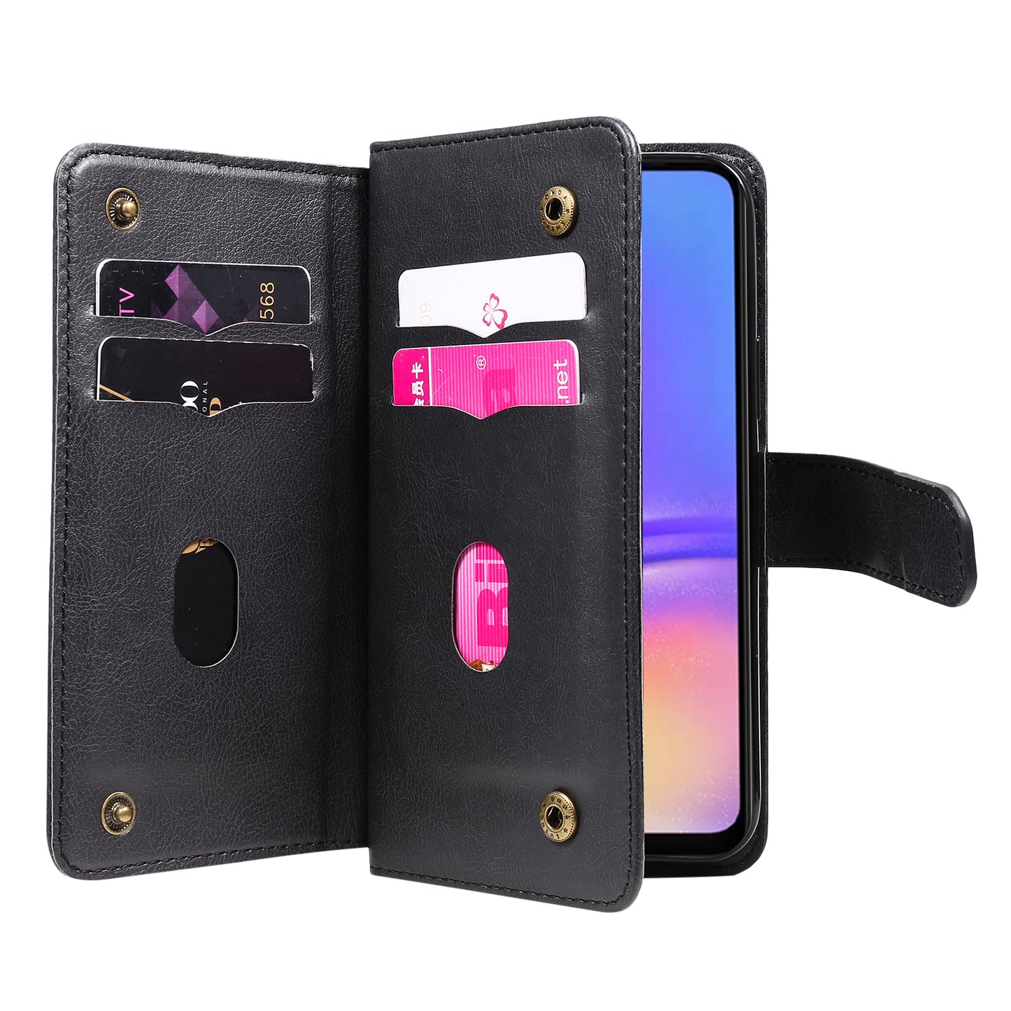 KT Multi-Functional Series-1 For Samsung Galaxy A06 Case 10 Card Holder Leather Phone Cover Stand - Black