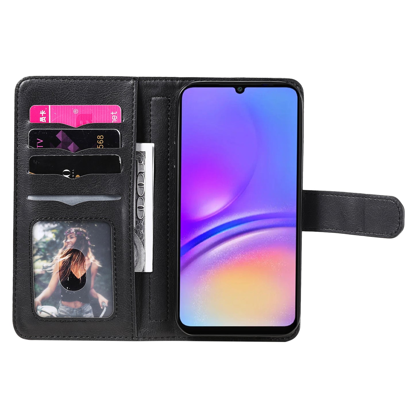 KT Multi-Functional Series-1 For Samsung Galaxy A06 Case 10 Card Holder Leather Phone Cover Stand - Black