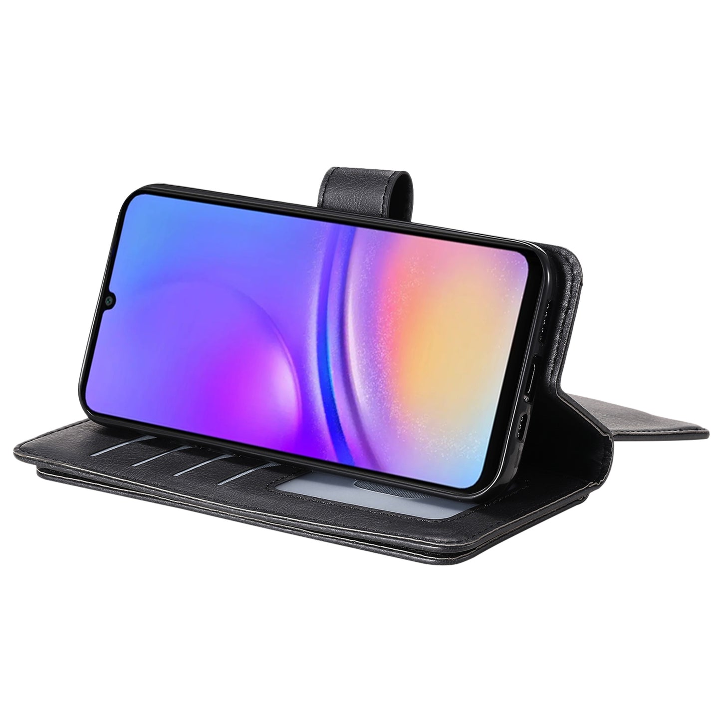 KT Multi-Functional Series-1 For Samsung Galaxy A06 Case 10 Card Holder Leather Phone Cover Stand - Black