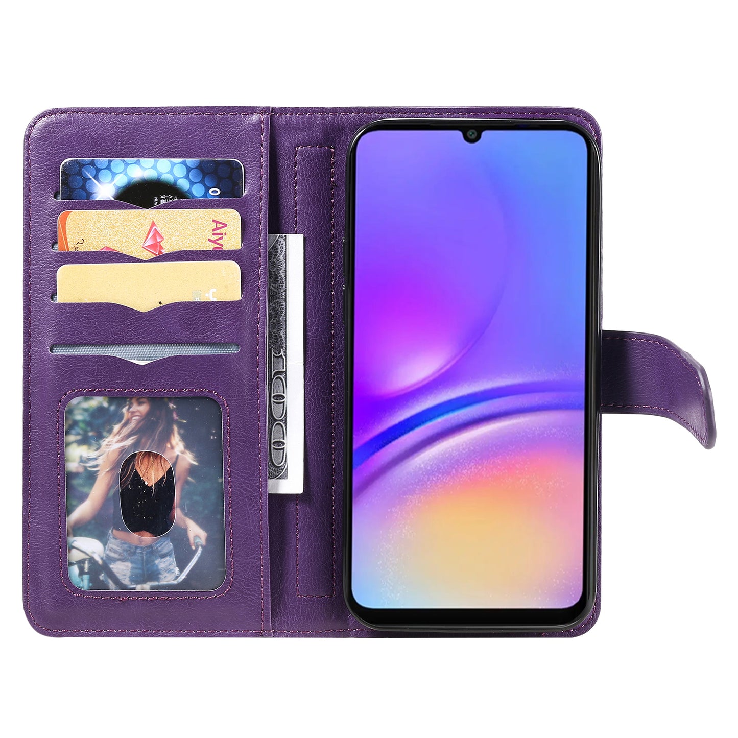 KT Multi-Functional Series-1 For Samsung Galaxy A06 Case 10 Card Holder Leather Phone Cover Stand - Purple