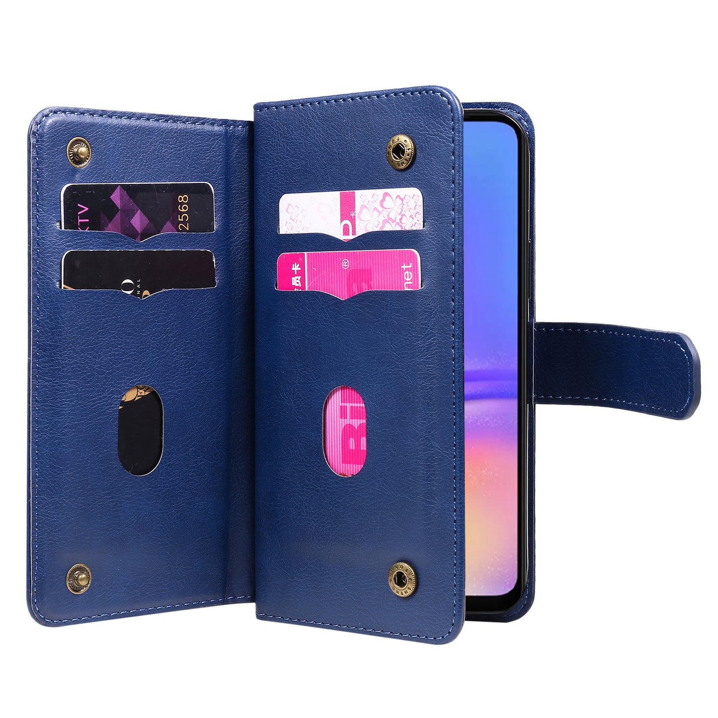 KT Multi-Functional Series-1 For Samsung Galaxy A06 Case 10 Card Holder Leather Phone Cover Stand - Blue