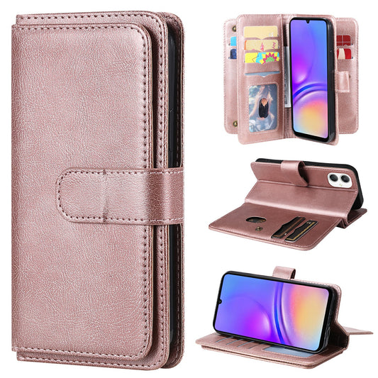 KT Multi-Functional Series-1 For Samsung Galaxy A06 Case 10 Card Holder Leather Phone Cover Stand - Rose Gold