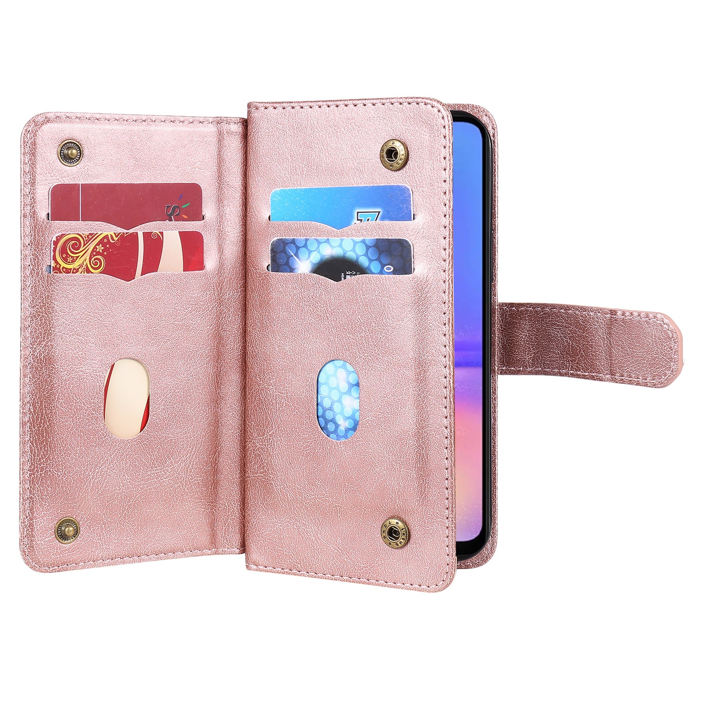 KT Multi-Functional Series-1 For Samsung Galaxy A06 Case 10 Card Holder Leather Phone Cover Stand - Rose Gold