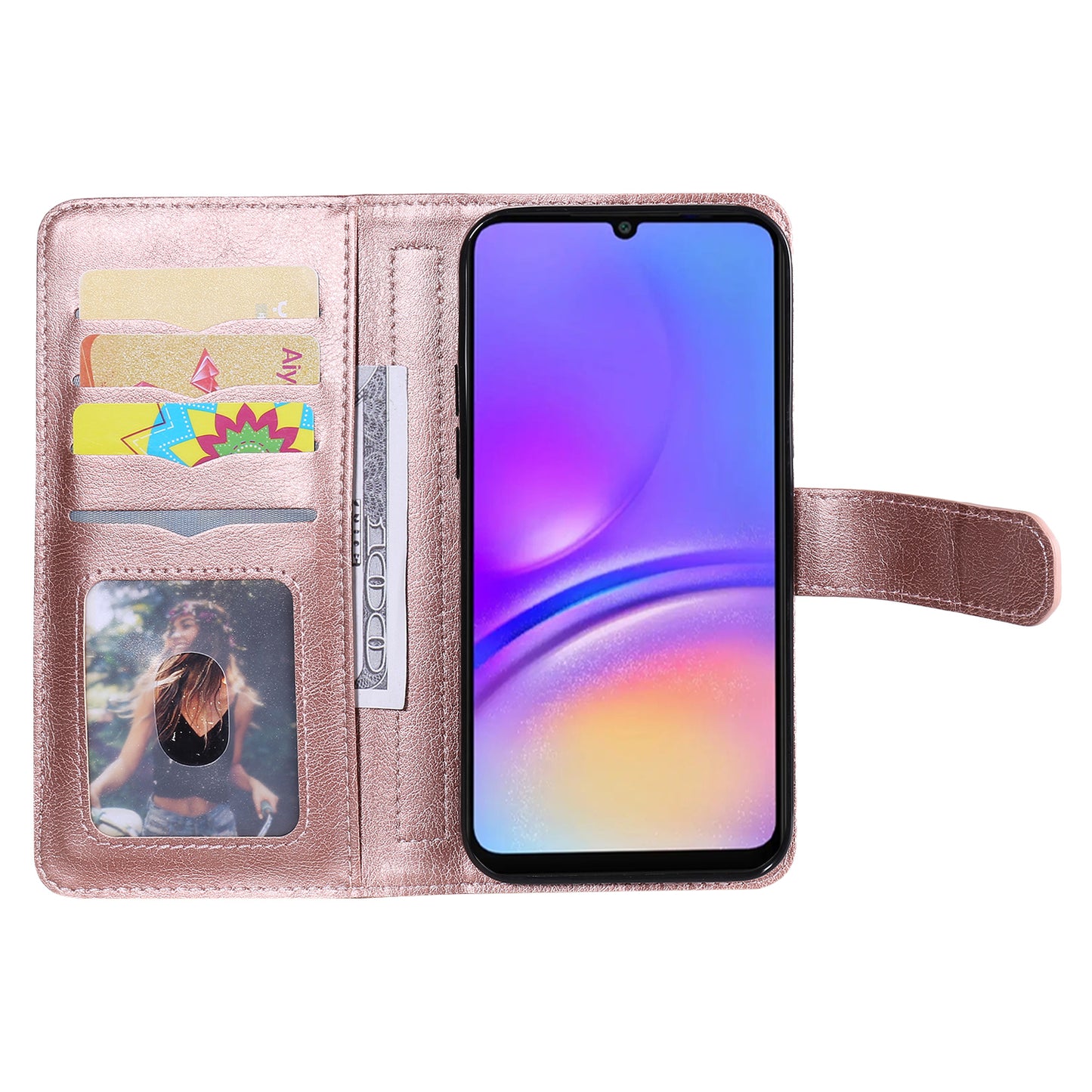 KT Multi-Functional Series-1 For Samsung Galaxy A06 Case 10 Card Holder Leather Phone Cover Stand - Rose Gold