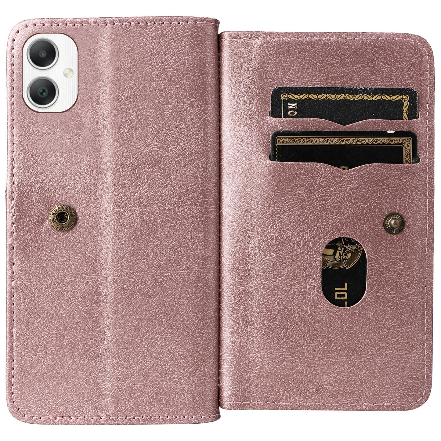 KT Multi-Functional Series-1 For Samsung Galaxy A06 Case 10 Card Holder Leather Phone Cover Stand - Rose Gold