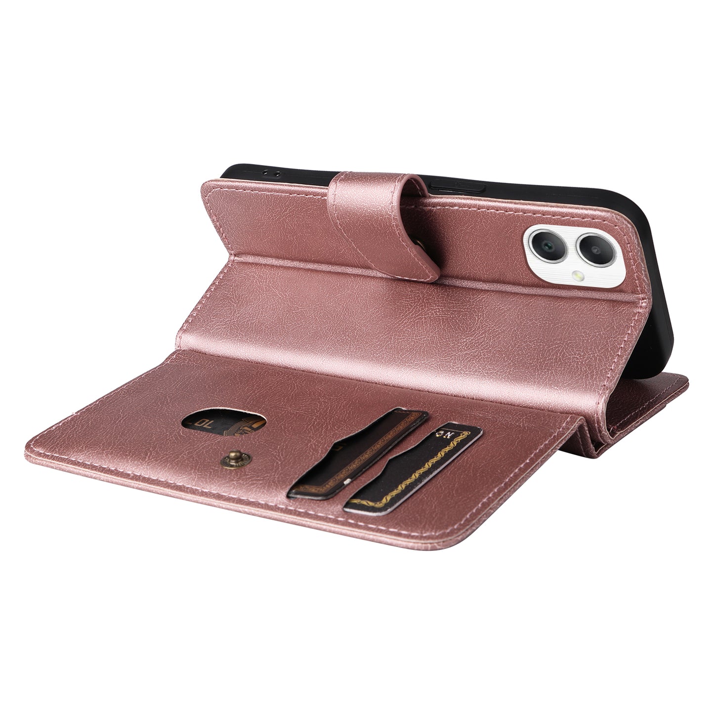 KT Multi-Functional Series-1 For Samsung Galaxy A06 Case 10 Card Holder Leather Phone Cover Stand - Rose Gold