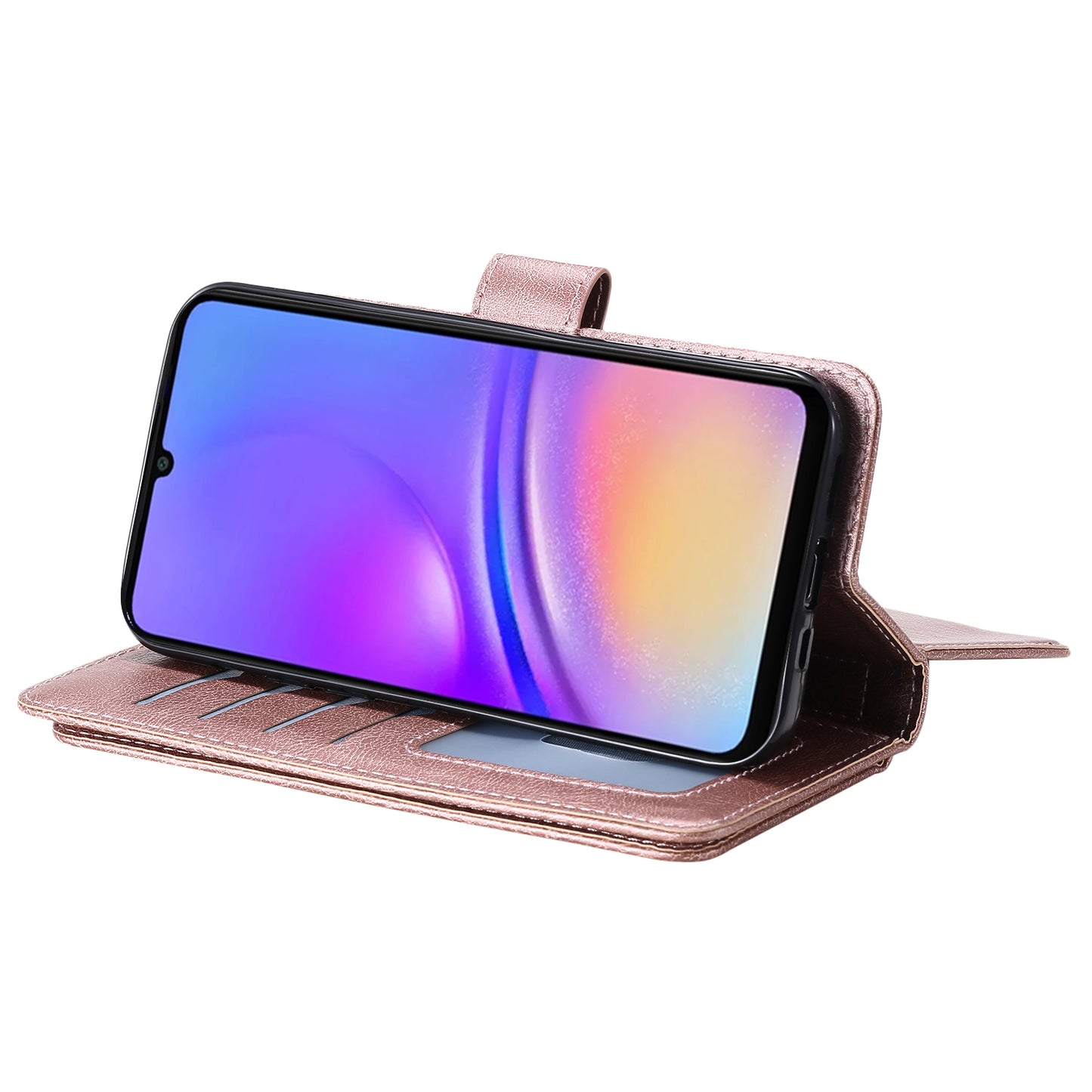 KT Multi-Functional Series-1 For Samsung Galaxy A06 Case 10 Card Holder Leather Phone Cover Stand - Rose Gold