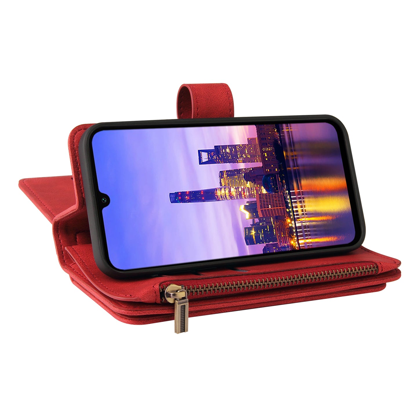 KT Multi-Functional Series-2 For Samsung Galaxy A16 5G / A16 4G Phone Case Zipper Wallet Leather Stand Cover - Red