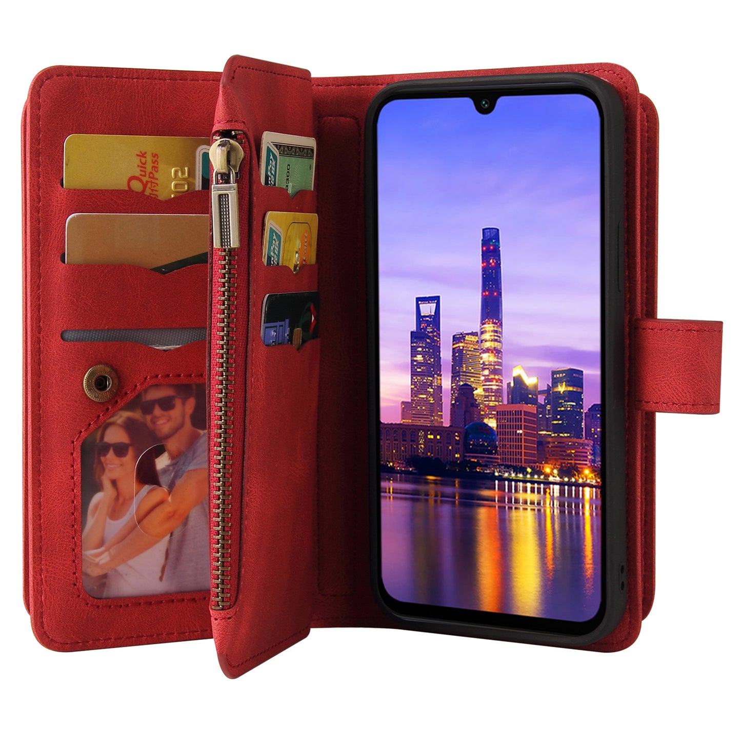 KT Multi-Functional Series-2 For Samsung Galaxy A16 5G / A16 4G Phone Case Zipper Wallet Leather Stand Cover - Red
