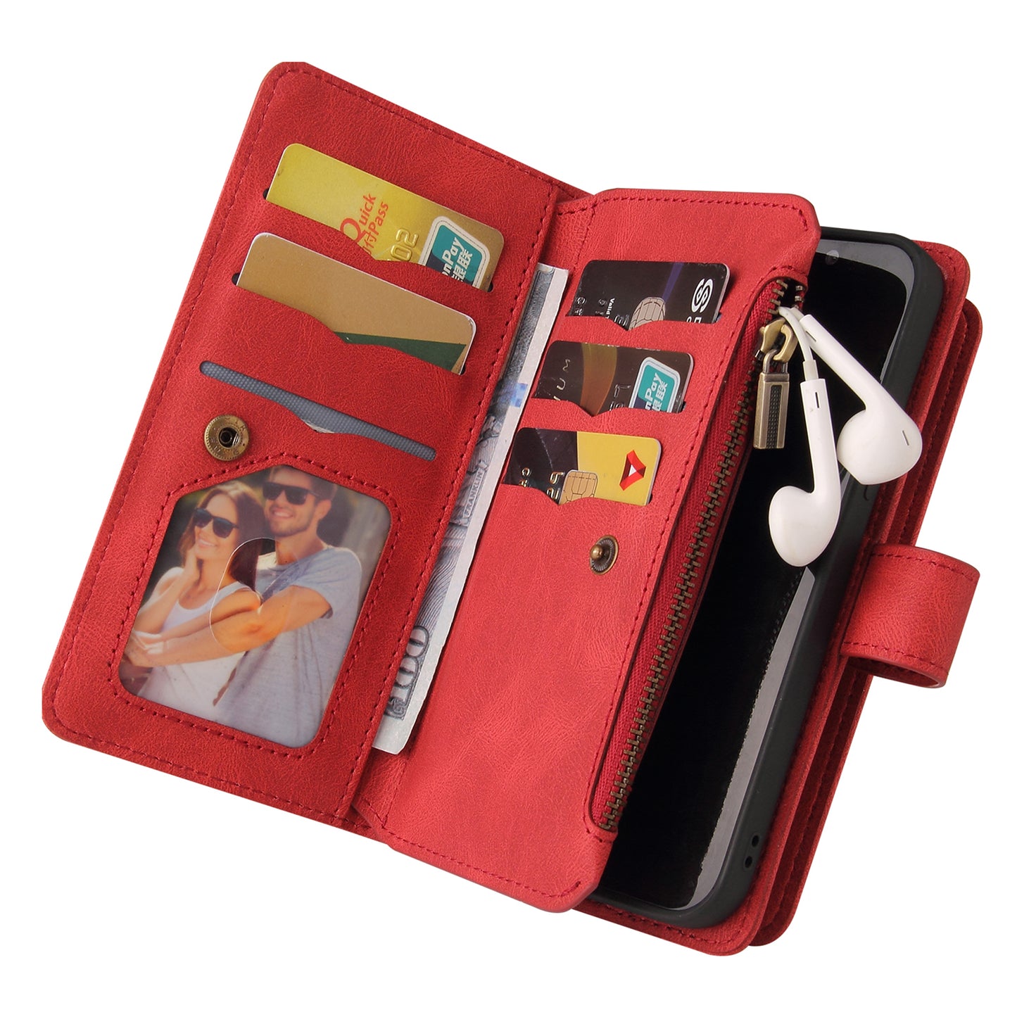 KT Multi-Functional Series-2 For Samsung Galaxy A16 5G / A16 4G Phone Case Zipper Wallet Leather Stand Cover - Red