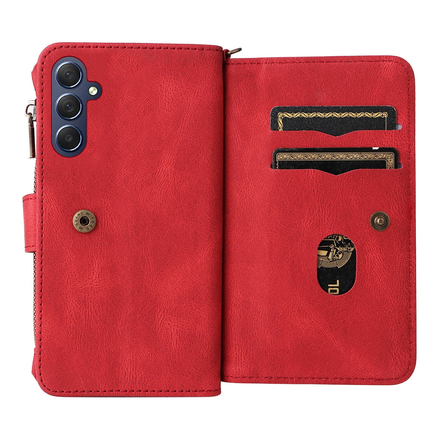 KT Multi-Functional Series-2 For Samsung Galaxy A16 5G / A16 4G Phone Case Zipper Wallet Leather Stand Cover - Red