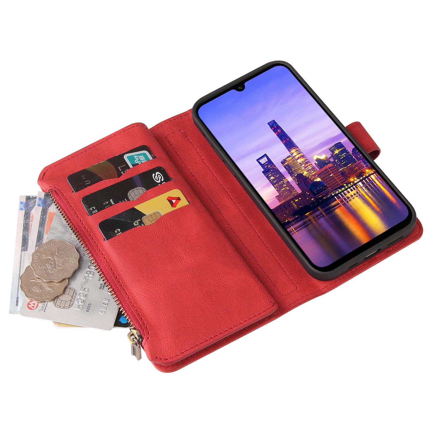 KT Multi-Functional Series-2 For Samsung Galaxy A16 5G / A16 4G Phone Case Zipper Wallet Leather Stand Cover - Red
