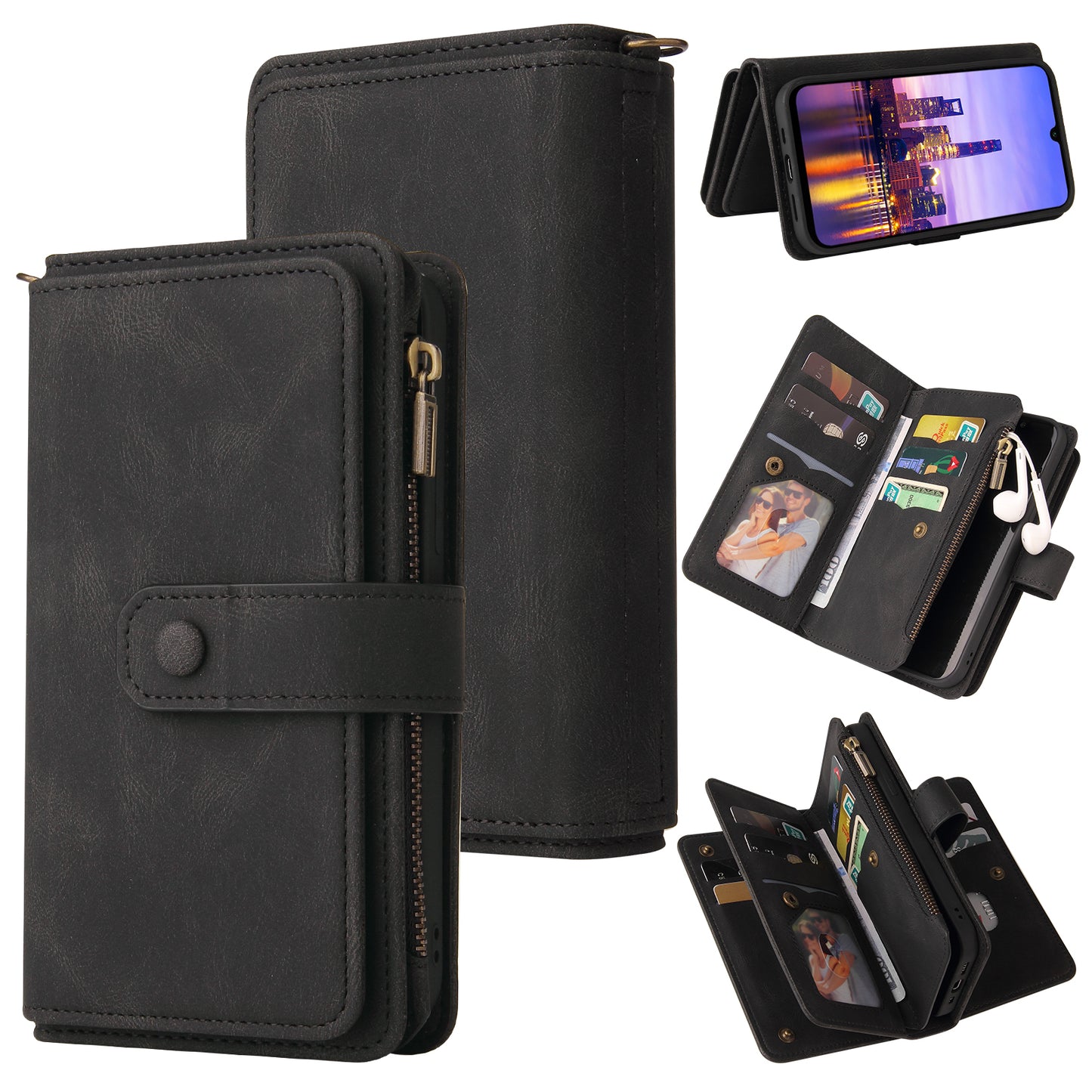 KT Multi-Functional Series-2 For Samsung Galaxy A16 5G / A16 4G Phone Case Zipper Wallet Leather Stand Cover - Black