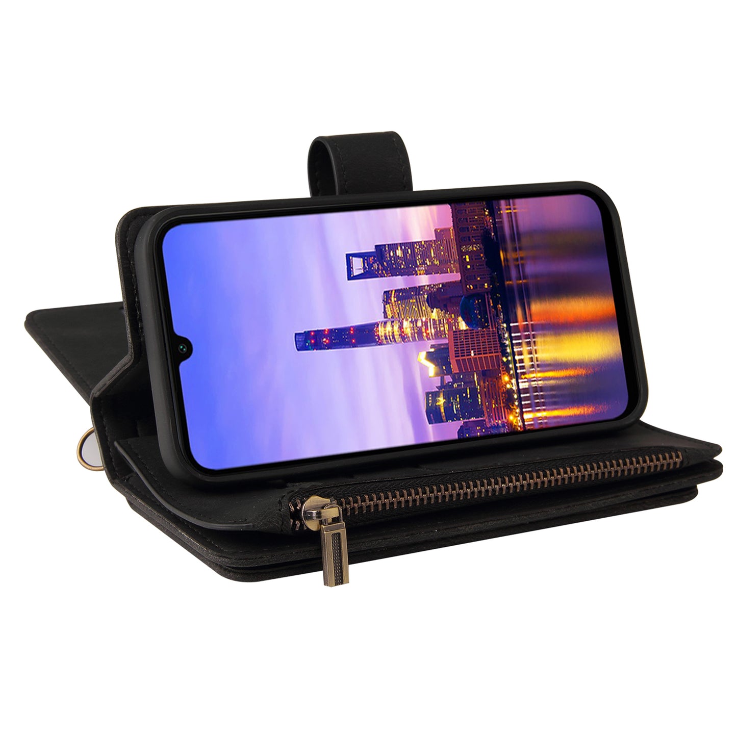 KT Multi-Functional Series-2 For Samsung Galaxy A16 5G / A16 4G Phone Case Zipper Wallet Leather Stand Cover - Black
