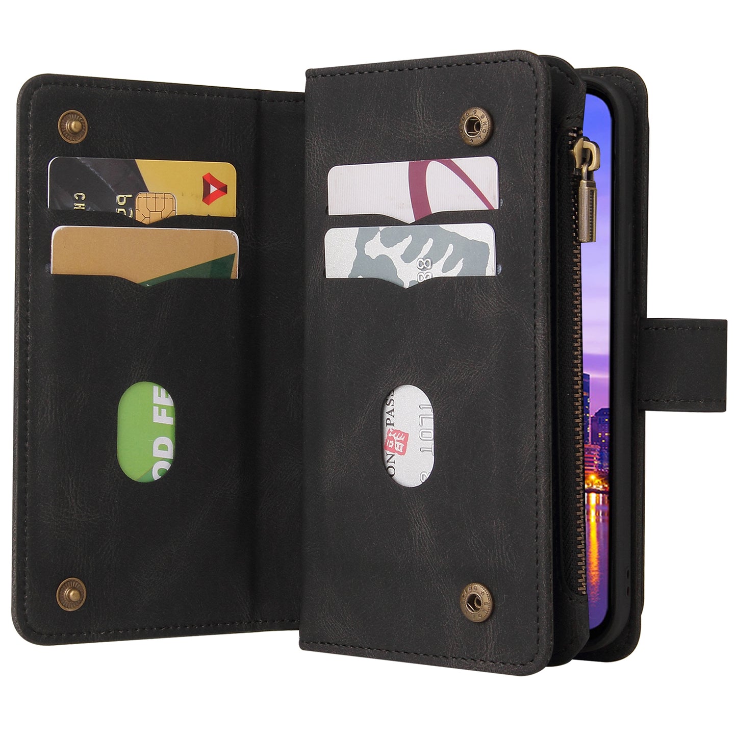 KT Multi-Functional Series-2 For Samsung Galaxy A16 5G / A16 4G Phone Case Zipper Wallet Leather Stand Cover - Black
