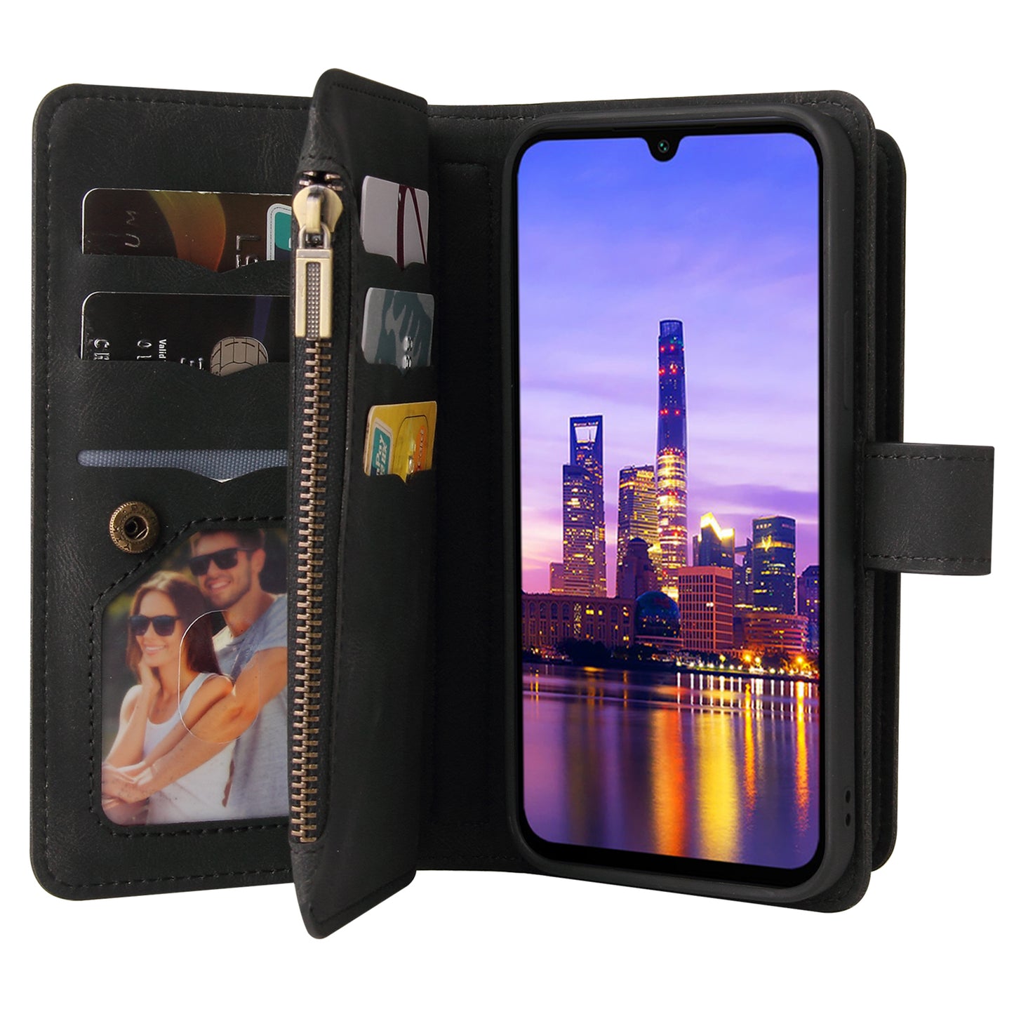KT Multi-Functional Series-2 For Samsung Galaxy A16 5G / A16 4G Phone Case Zipper Wallet Leather Stand Cover - Black