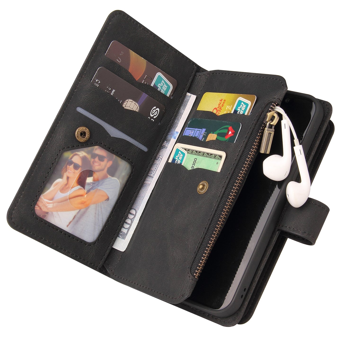 KT Multi-Functional Series-2 For Samsung Galaxy A16 5G / A16 4G Phone Case Zipper Wallet Leather Stand Cover - Black