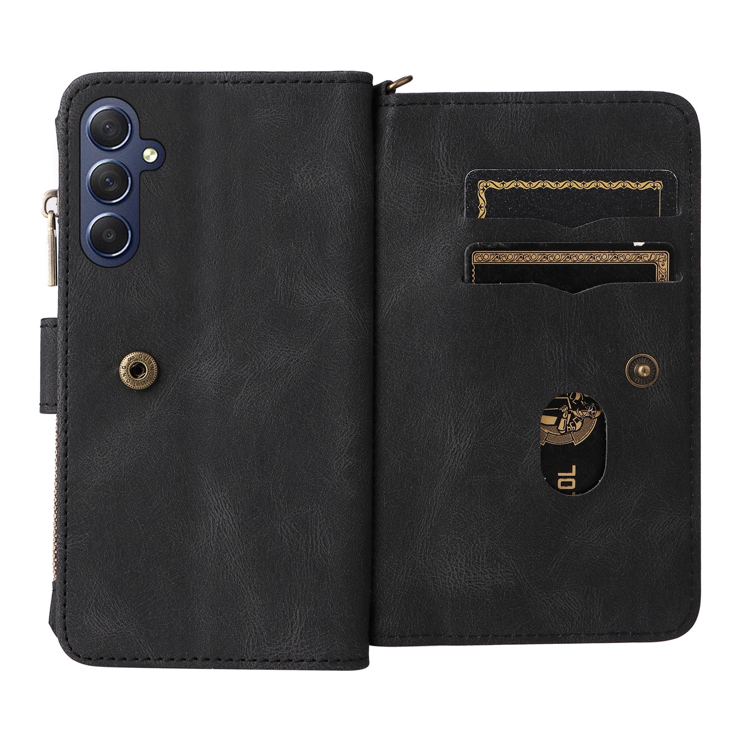KT Multi-Functional Series-2 For Samsung Galaxy A16 5G / A16 4G Phone Case Zipper Wallet Leather Stand Cover - Black