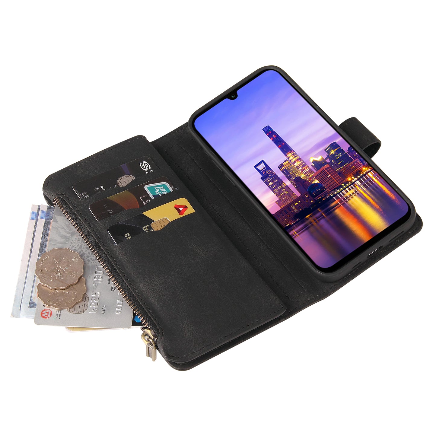 KT Multi-Functional Series-2 For Samsung Galaxy A16 5G / A16 4G Phone Case Zipper Wallet Leather Stand Cover - Black