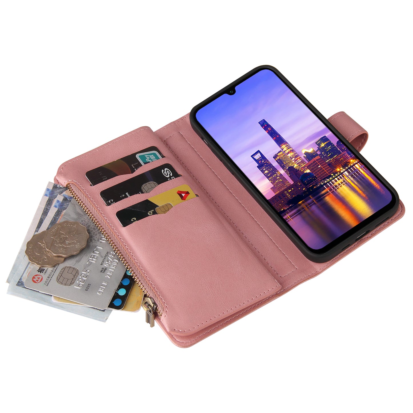 KT Multi-Functional Series-2 For Samsung Galaxy A16 5G / A16 4G Phone Case Zipper Wallet Leather Stand Cover - Pink