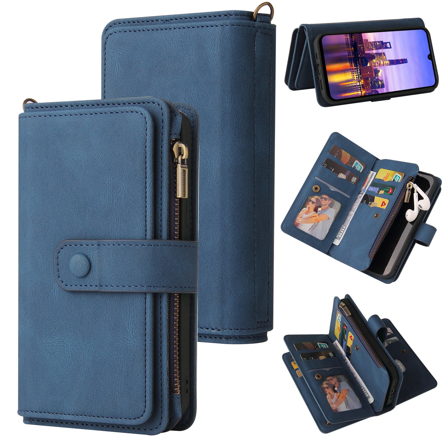 KT Multi-Functional Series-2 For Samsung Galaxy A16 5G / A16 4G Phone Case Zipper Wallet Leather Stand Cover - Blue