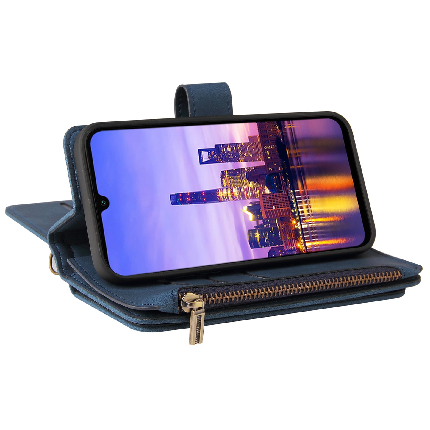 KT Multi-Functional Series-2 For Samsung Galaxy A16 5G / A16 4G Phone Case Zipper Wallet Leather Stand Cover - Blue