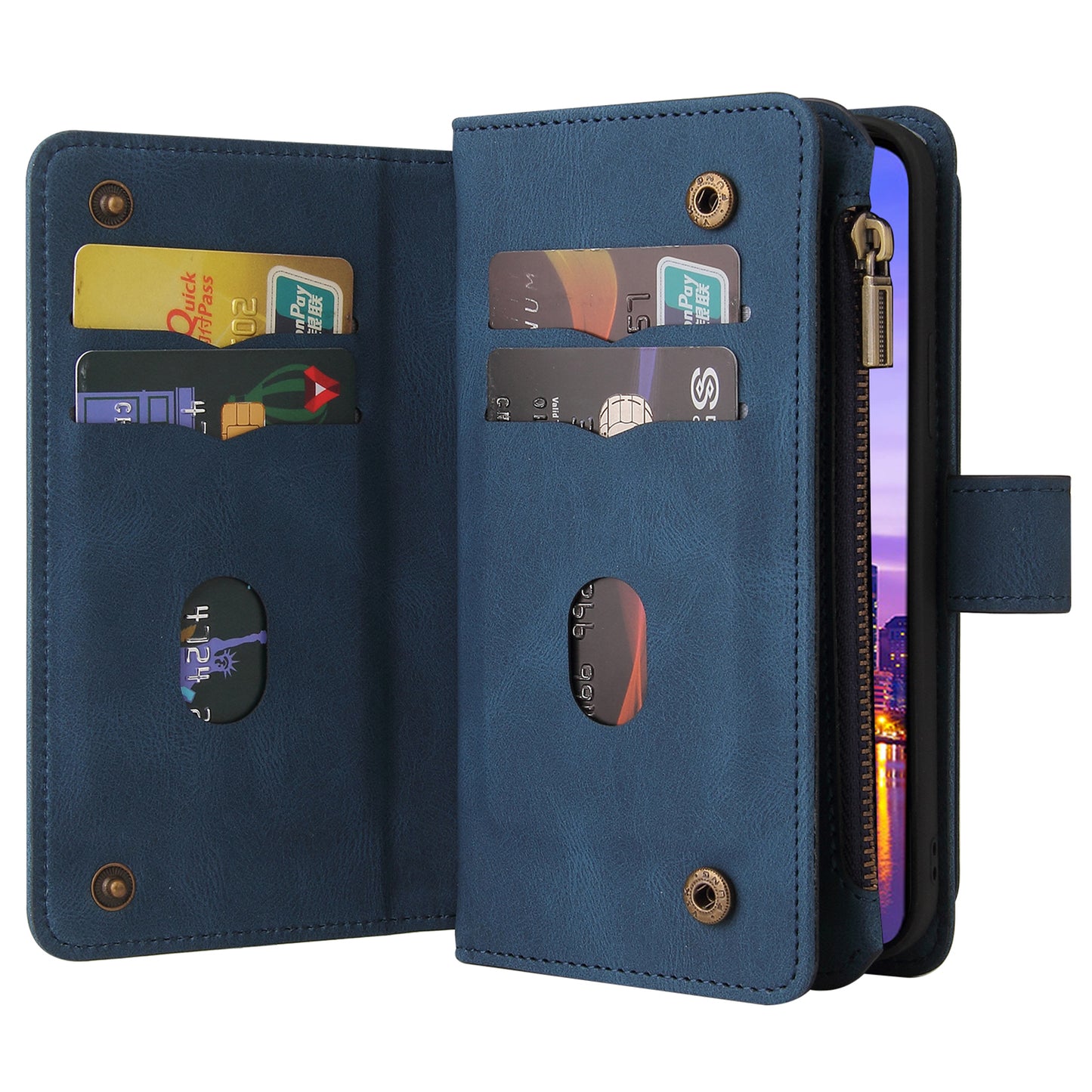 KT Multi-Functional Series-2 For Samsung Galaxy A16 5G / A16 4G Phone Case Zipper Wallet Leather Stand Cover - Blue
