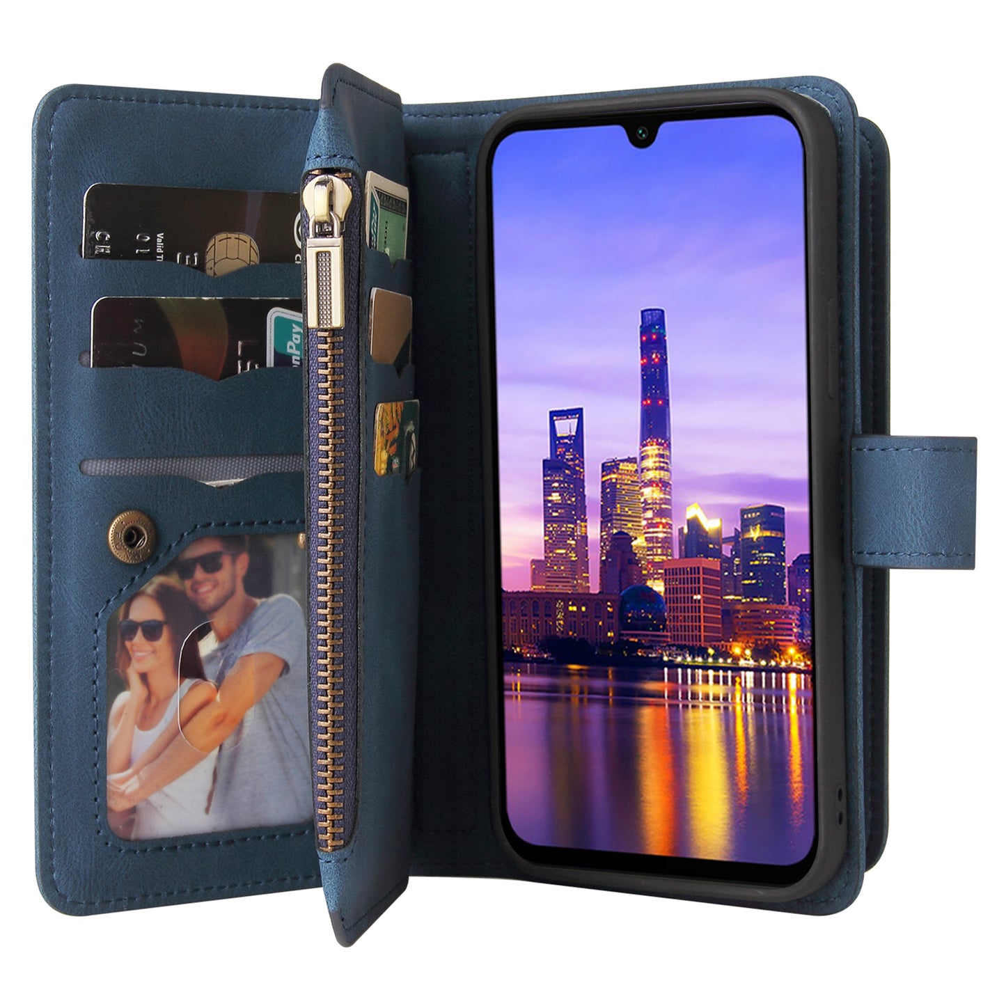 KT Multi-Functional Series-2 For Samsung Galaxy A16 5G / A16 4G Phone Case Zipper Wallet Leather Stand Cover - Blue