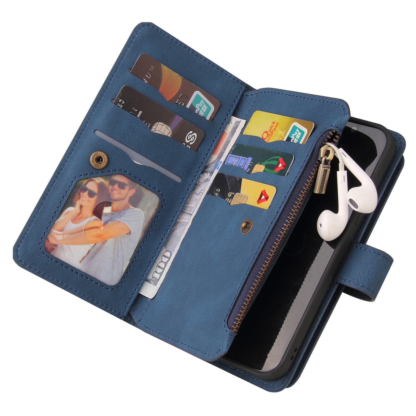 KT Multi-Functional Series-2 For Samsung Galaxy A16 5G / A16 4G Phone Case Zipper Wallet Leather Stand Cover - Blue