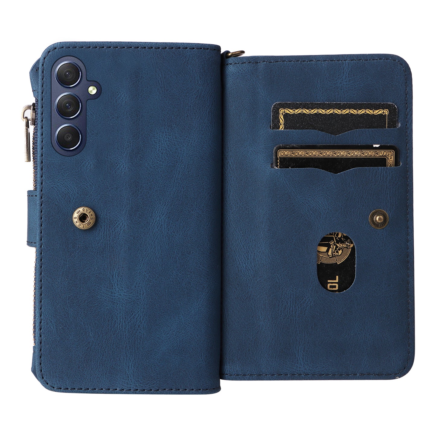 KT Multi-Functional Series-2 For Samsung Galaxy A16 5G / A16 4G Phone Case Zipper Wallet Leather Stand Cover - Blue