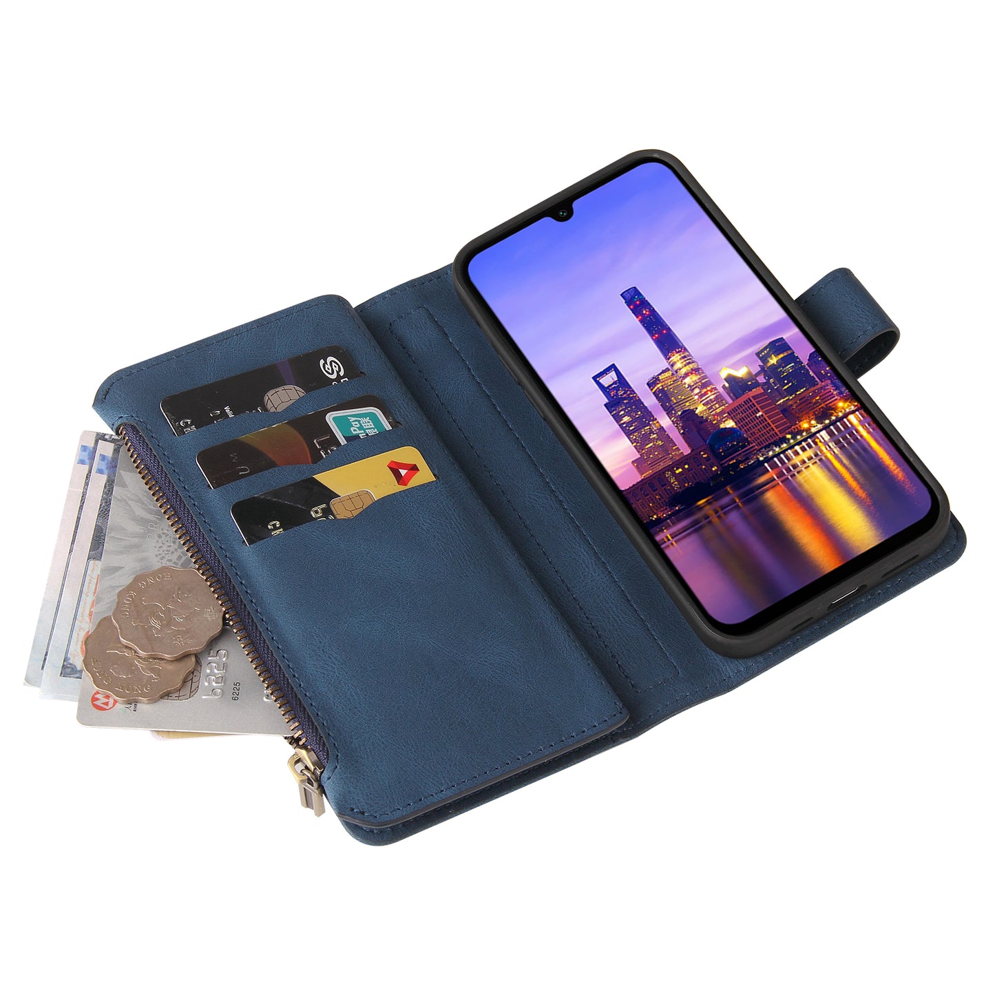KT Multi-Functional Series-2 For Samsung Galaxy A16 5G / A16 4G Phone Case Zipper Wallet Leather Stand Cover - Blue