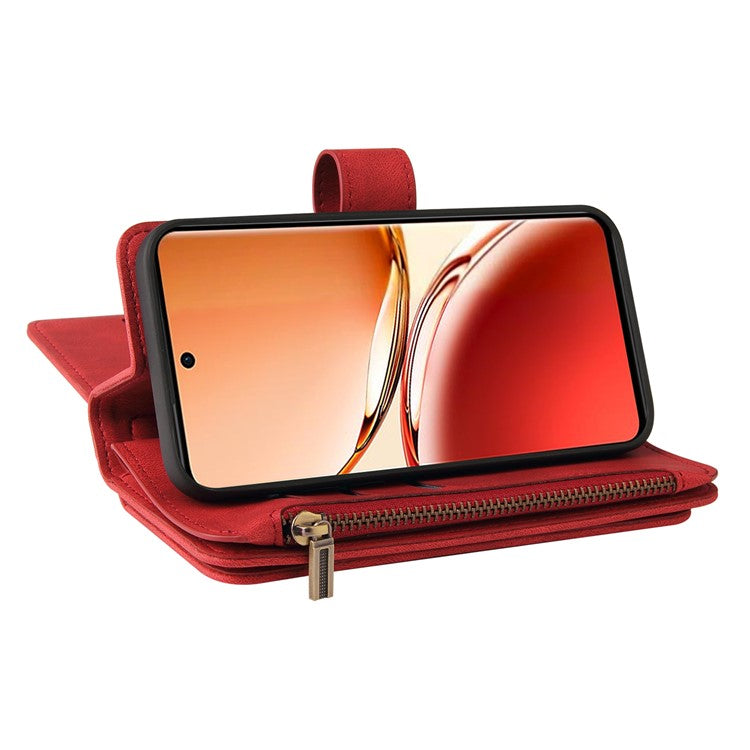 KT Multi-Functional Series-2 For Oppo Reno12 F 5G Phone Case Zipper Wallet Leather Stand Cover - Red