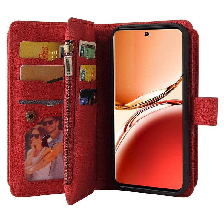 KT Multi-Functional Series-2 For Oppo Reno12 F 5G Phone Case Zipper Wallet Leather Stand Cover - Red