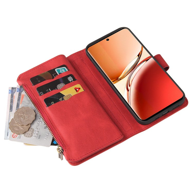 KT Multi-Functional Series-2 For Oppo Reno12 F 5G Phone Case Zipper Wallet Leather Stand Cover - Red