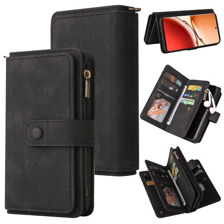 KT Multi-Functional Series-2 For Oppo Reno12 F 5G Phone Case Zipper Wallet Leather Stand Cover - Black