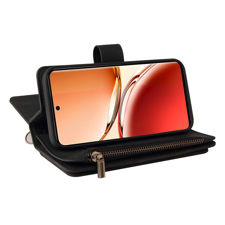 KT Multi-Functional Series-2 For Oppo Reno12 F 5G Phone Case Zipper Wallet Leather Stand Cover - Black