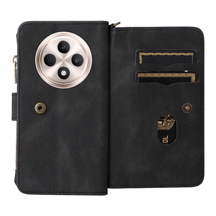 KT Multi-Functional Series-2 For Oppo Reno12 F 5G Phone Case Zipper Wallet Leather Stand Cover - Black
