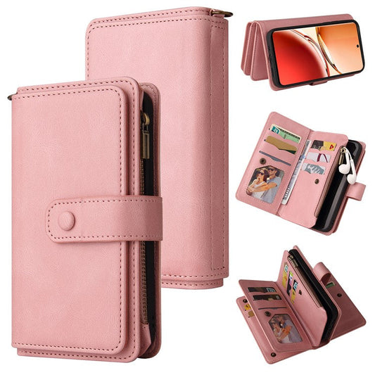 KT Multi-Functional Series-2 For Oppo Reno12 F 5G Phone Case Zipper Wallet Leather Stand Cover - Pink