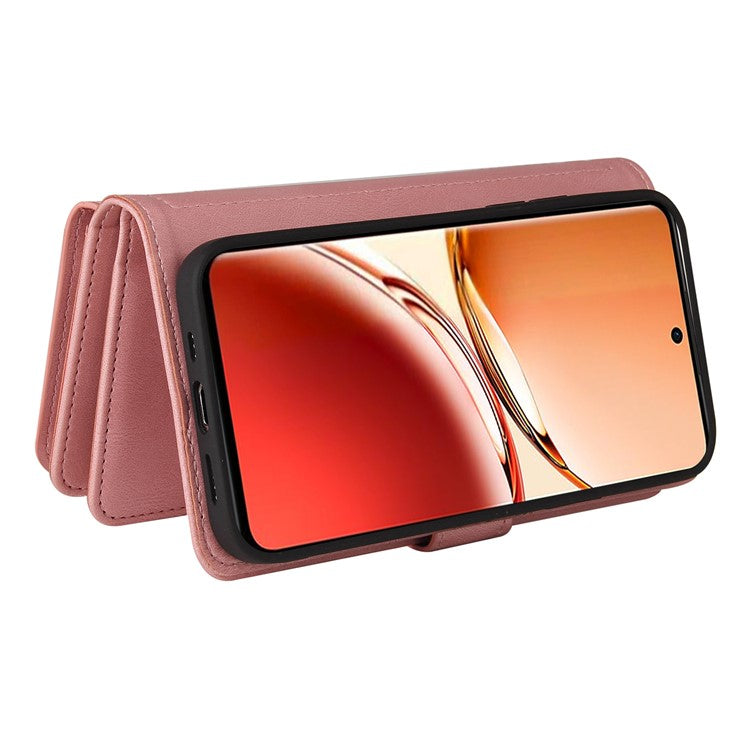 KT Multi-Functional Series-2 For Oppo Reno12 F 5G Phone Case Zipper Wallet Leather Stand Cover - Pink
