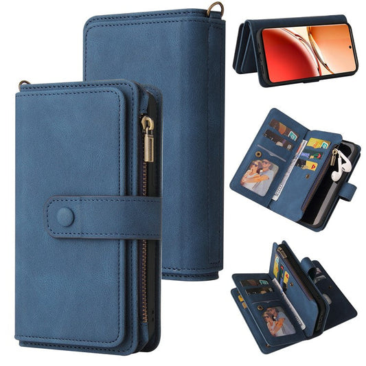 KT Multi-Functional Series-2 For Oppo Reno12 F 5G Phone Case Zipper Wallet Leather Stand Cover - Blue