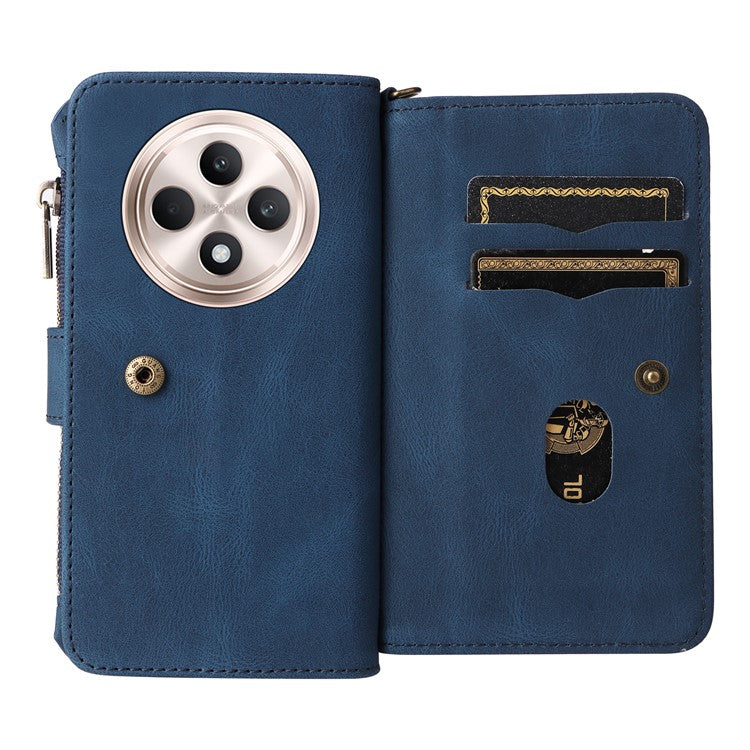 KT Multi-Functional Series-2 For Oppo Reno12 F 5G Phone Case Zipper Wallet Leather Stand Cover - Blue