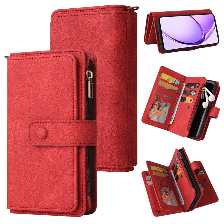 KT Multi-Functional Series-2 For Oppo A3 Pro (Global) 5G  /  A3 Pro (India) 5G Phone Case Zipper Wallet Leather Stand Cover - Red