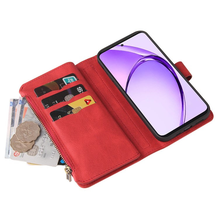 KT Multi-Functional Series-2 For Oppo A3 Pro (Global) 5G  /  A3 Pro (India) 5G Phone Case Zipper Wallet Leather Stand Cover - Red