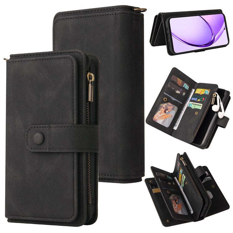 KT Multi-Functional Series-2 For Oppo A3 Pro (Global) 5G  /  A3 Pro (India) 5G Phone Case Zipper Wallet Leather Stand Cover - Black