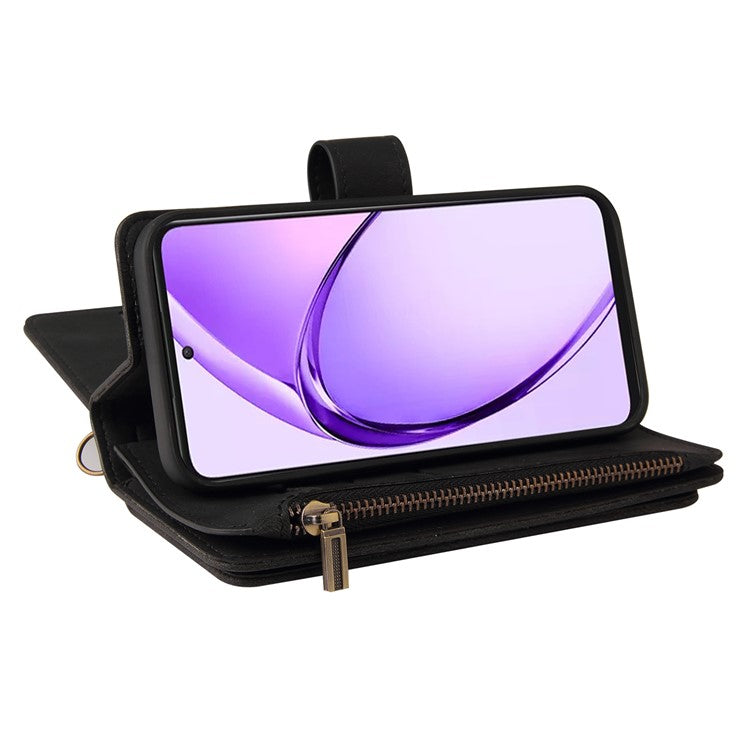KT Multi-Functional Series-2 For Oppo A3 Pro (Global) 5G  /  A3 Pro (India) 5G Phone Case Zipper Wallet Leather Stand Cover - Black