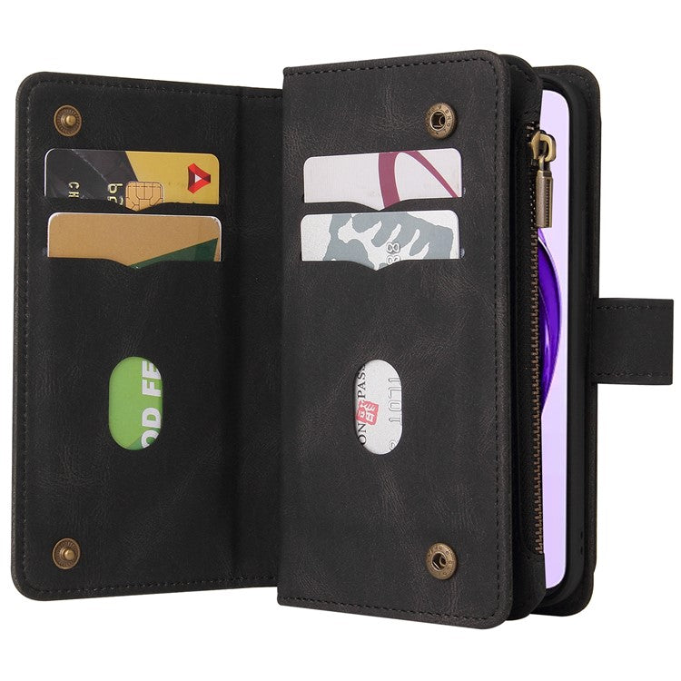 KT Multi-Functional Series-2 For Oppo A3 Pro (Global) 5G  /  A3 Pro (India) 5G Phone Case Zipper Wallet Leather Stand Cover - Black