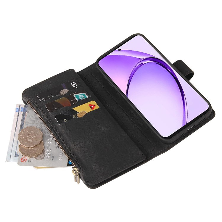 KT Multi-Functional Series-2 For Oppo A3 Pro (Global) 5G  /  A3 Pro (India) 5G Phone Case Zipper Wallet Leather Stand Cover - Black